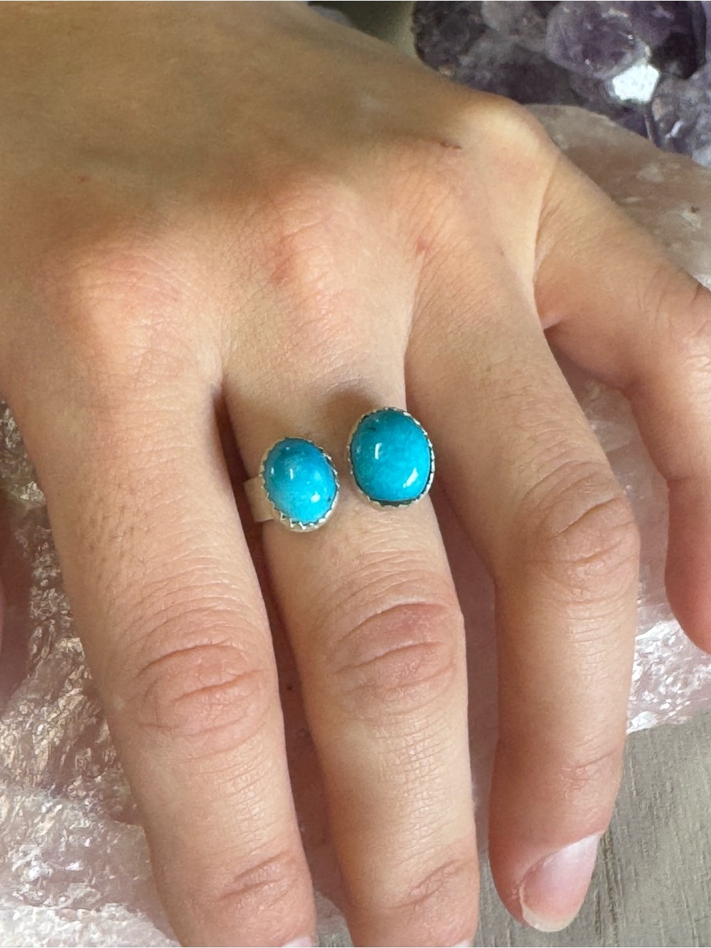 Sonoran Blue Turquoise Floater Ring - Sterling Silver - Adjustable 7-9